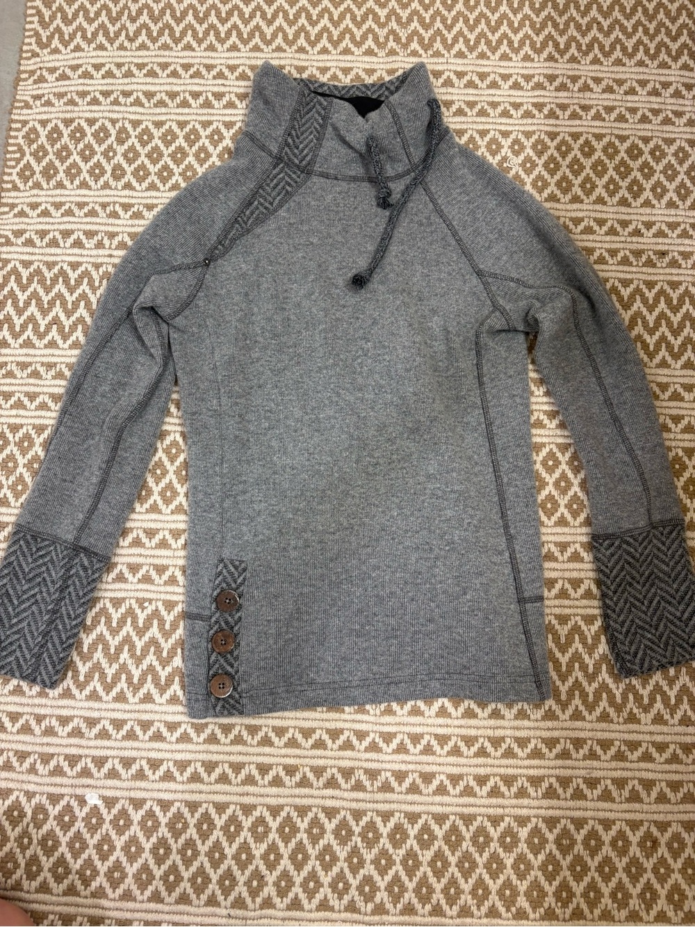 prAna Gray Wool Blend Funnel Neck Sweater Pullover Size Small